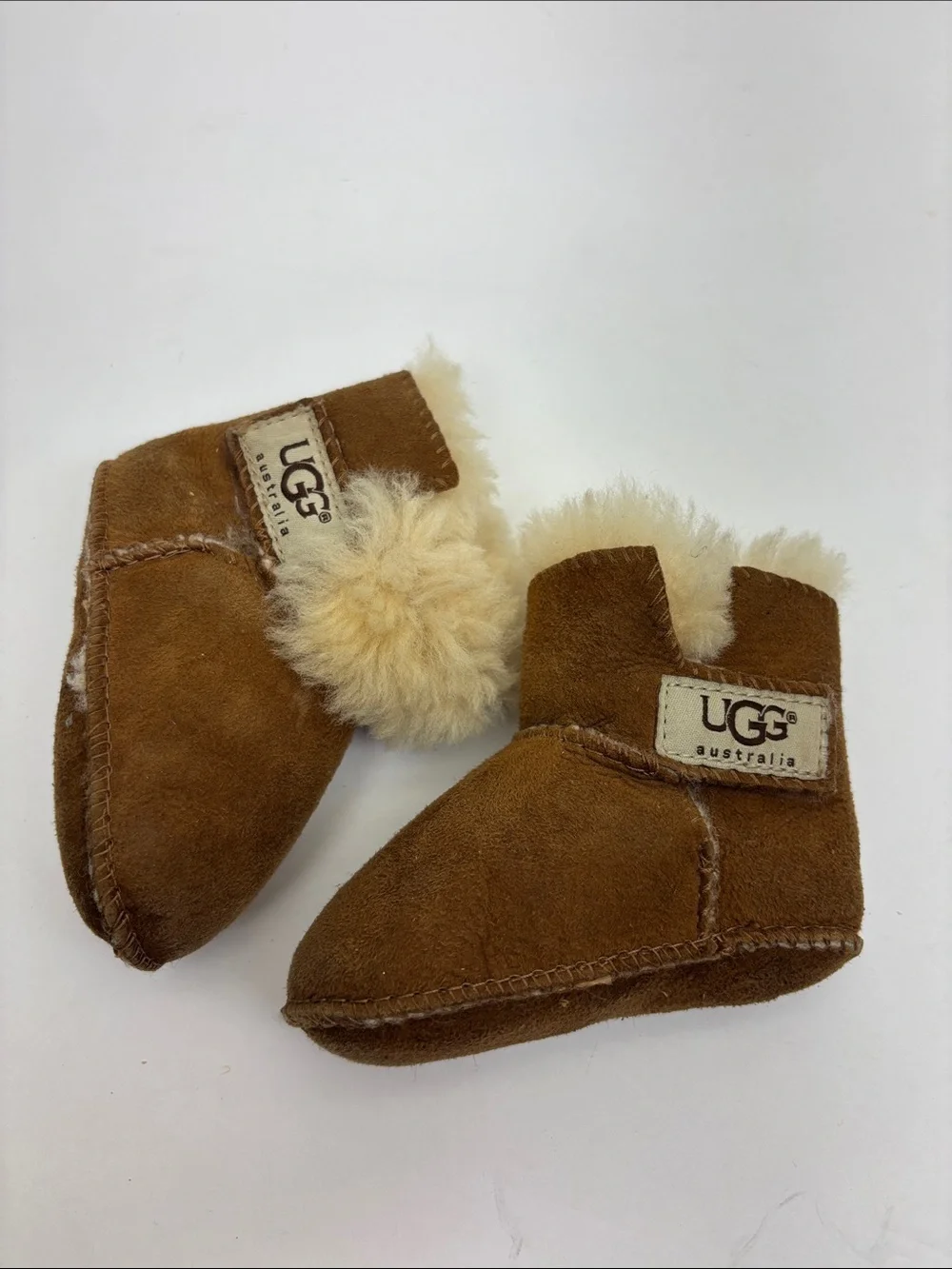UGG Baby Suede Booties in Chestnut with Shearling Trim, SZ S, box 73